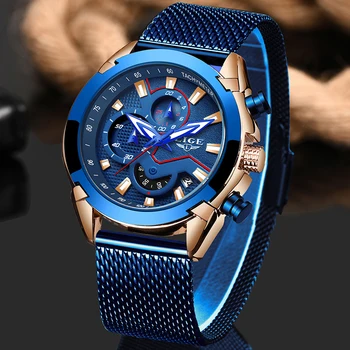 

LIGE 2020 New Mens Watches Fashion Casual Watch For Men Quartz Wrist Watches Sports Chronograph Mesh Steel Watch relojes hombre