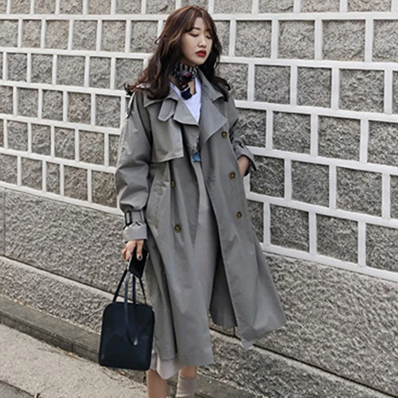 Famou-gabardina larga de algodón con doble botonadura para Mujer, ropa de primavera Otoño, prendas de vestir, Estilo Vintage, 2021