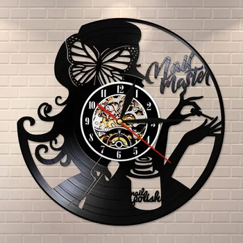 

Nail master beauty vinyl record creative wall clock decoration living room retro wall clock 3d wall clock clocks