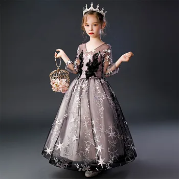 

Autumn Children Girls Princess Dress New Year Kids Clothes Embroidery Elegent Birthday Party Wedding Dress Formal Ball Gown New