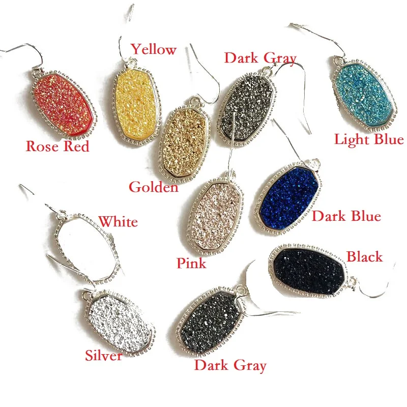 11 Colors Resin Drusy Hexagon Pendant Necklace Druzy Pendant Silver Gold Choker Statement Necklaces for Women Jewelry Gift