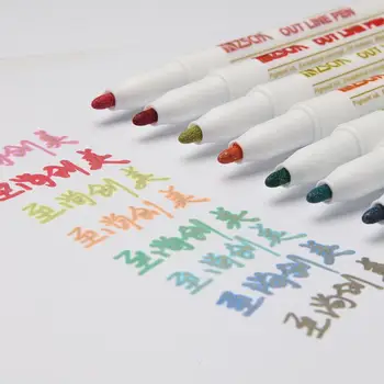 

8pc/set Double Line Outline Pen Glitter Color Fluorescent Marker Metal Color Pen Handwriting Pen for Drawing Christmas Doodling