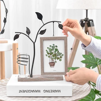 

Nordic Plant Home Ceramic Flower Living Room Photo Frame Decor Mini Container Postcard Display Gift Wrought Iron Hydroponic Vase