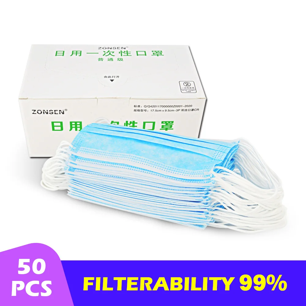 

50 PC Disposable Face Gas Mask Filtration Face Masks Breathable Dust Mask Protection against Droplet Dust Particles Pollution