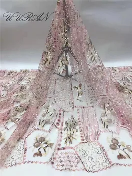 

Nice flower design embroidered Mesh Tulle fabric unique Bridal Nigerian lace fabric with sequins