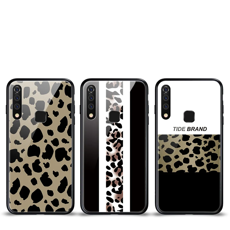 

Tempered Glass Phone Case For VIVO Z5X Z1 Pro Y3 Y17 Luxury Leopard Back Cover