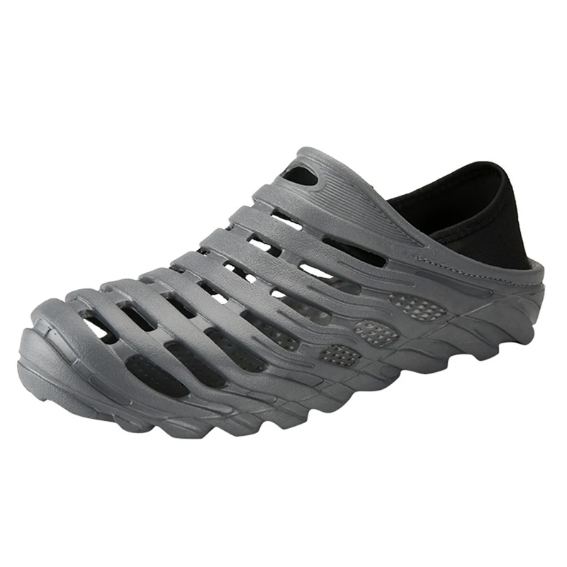 

Summer Men's slippers Elastic Heel Hollow out Non-slip Solid Beach Shoes Outdoor plus size Casual Sandals Mans footwear A40