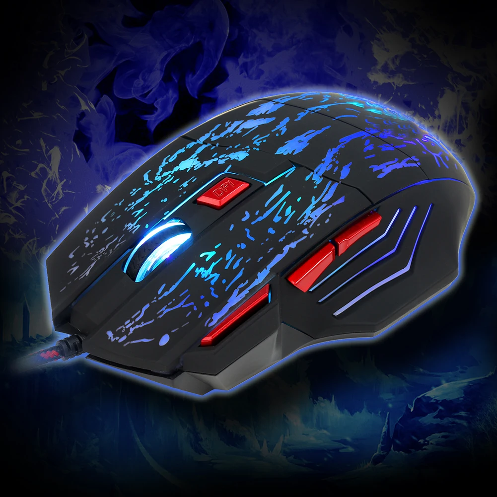 5500DPI USB Wired Mouse LED Optical Crack Glow Gaming Mouse 7 Buttons Gamer Laptop PC Mice