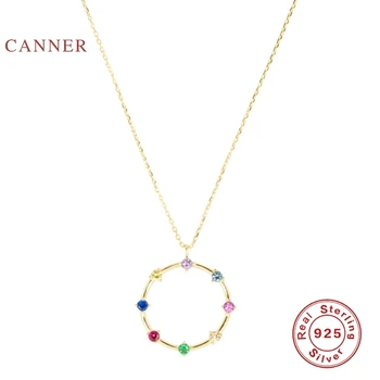 

CANNER Mosaic Rainbow Round Real 925 Sterling Silver Necklace For Women 2020 Jewelry Diamond Chain Choker Necklace Bijoux Collar