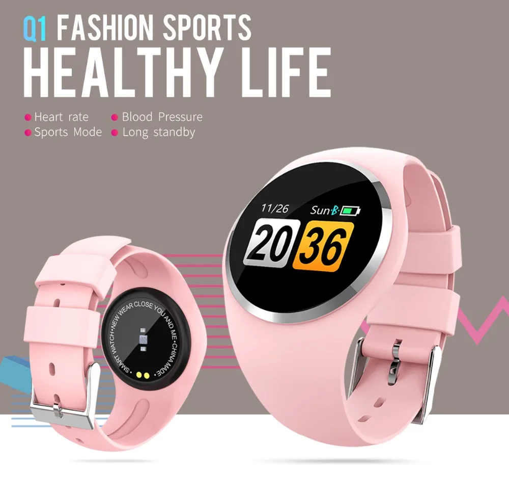 

696 Q1 Smart Watch Women smart band 0.96" Color LCD Screen Blood Pressure Heart Rate Monitor Smartwatch For Android IOS phones