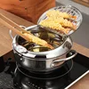 LMETJMA Japanese Deep Frying Pot with a Thermometer and a Lid 304 Stainless Steel Kitchen Tempura Fryer Pan 20 24 cm KC0405 ► Photo 2/6