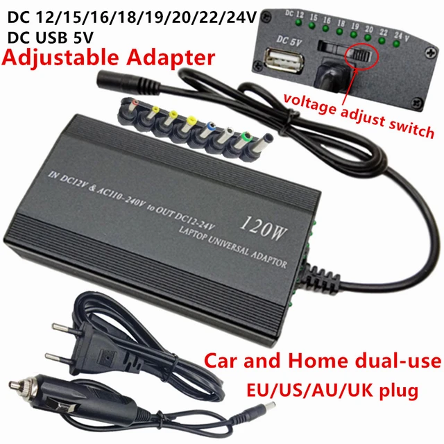 100W Universal AC DC Power Charger Adapter With USB Port & DC Car Plug