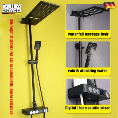 D100-Thermostatic Смеситель для ванной комнаты, смеситель для ванны, водопад, дождевая насадка для душа, термостатический смеситель, цифровая душевая панель, Душевая система - Цвет: D100-Thermostatic