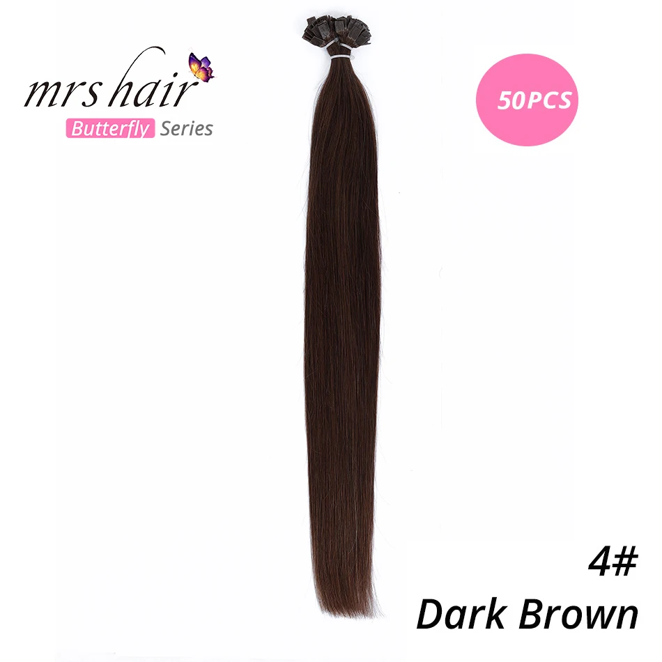 MRSHAIR предварительно скрепленные плоские волосы для наращивания 1" 18" Искусственные волосы одинаковой направленности прямые капсулы жидкий кератин волосы - Цвет: KFT04-50
