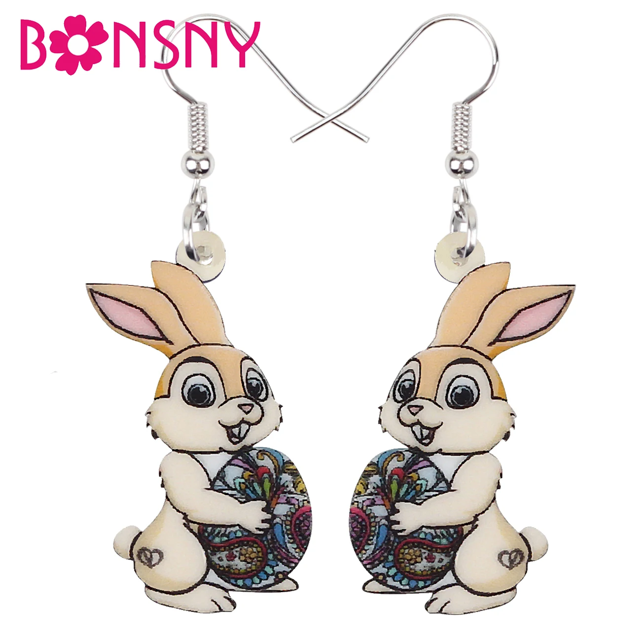 Bonsny Acrylic Easter Egg Basket Hare Rabbit Bunny Earrings Lovely Animal Dangle Drop Jewelry For Women Girls Festival Accessory