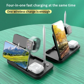

4 In 1 Accessories Desktop Gift Multifunctional Magnetic Dock Station Wireless Charger Fast Charging Mobile Phone Type C