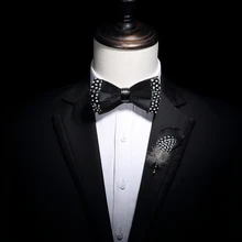 Женский натуральный Лисий Мех перо черно-белый горошек; классическая обувь для мужчин и женщин для родителей и Детский галстук-бабочка, комплект путешествия Свадебная вечеринка