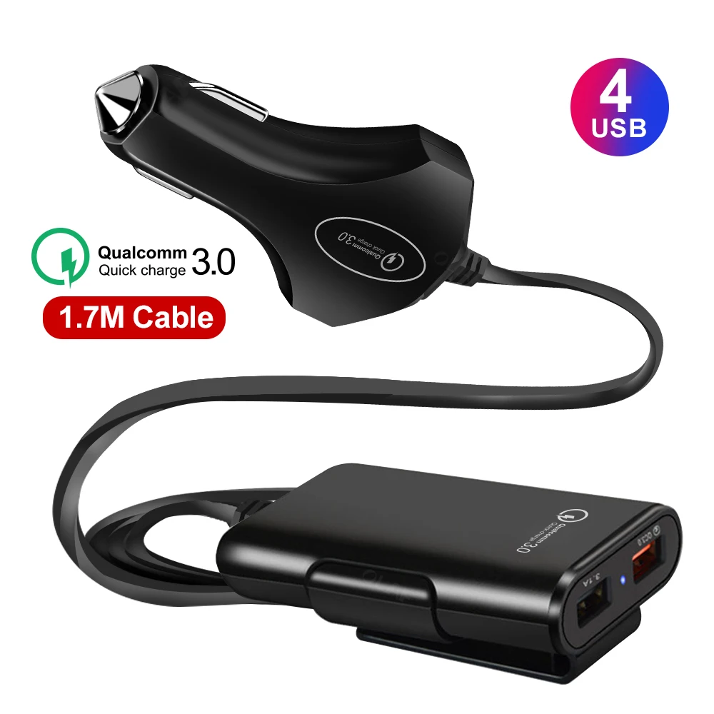 Быстро Зарядное устройство 4 Порты и разъёмы Quick Charge 3,0 3.1A зарядных порта USB для автомобиля Зарядное устройство Универсальный удлинитель кабеля для MPV Субару Outback Автомобильный держатель для телефона на Зарядное устройство для Iphone