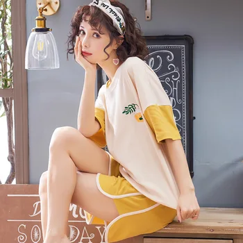 

Letters Love Printing Ladies Short-sleeved Shorts Pajamas Suit Loose and Comfortable Knitted Cotton Women's Home Suit Loungewear