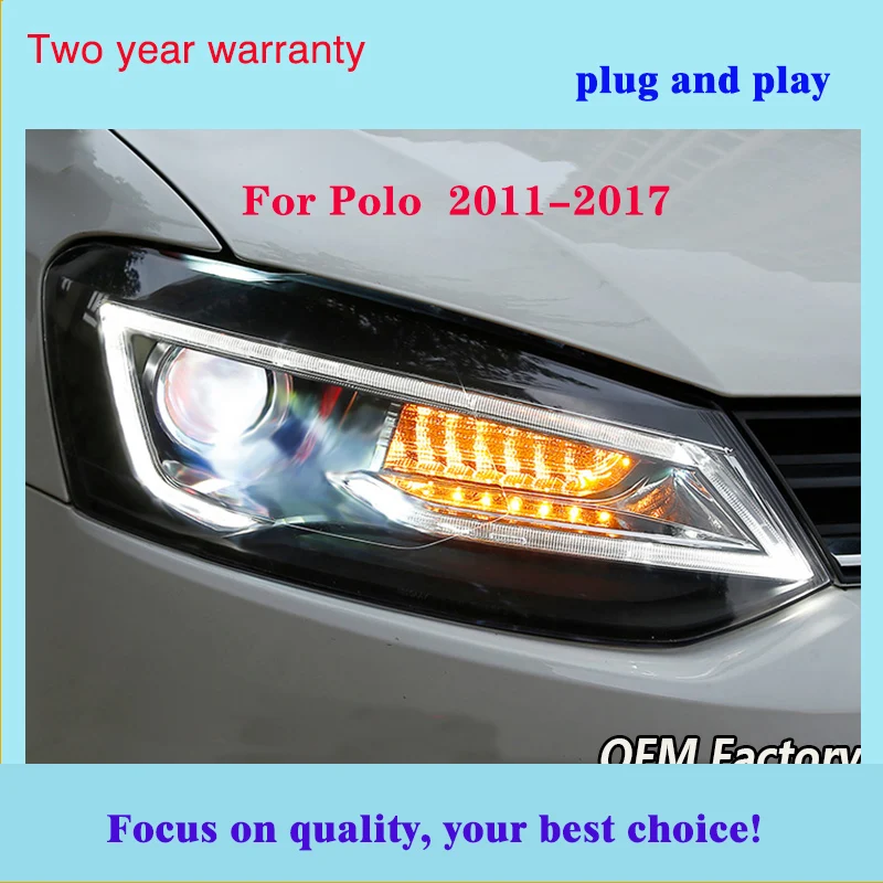 Автомобильный Стайлинг для VW Polo СВЕТОДИОДНЫЙ Фонарь 2011- Polo светодиодный DRL+ Динамический сигнал поворота биксеноновые фары аксессуары