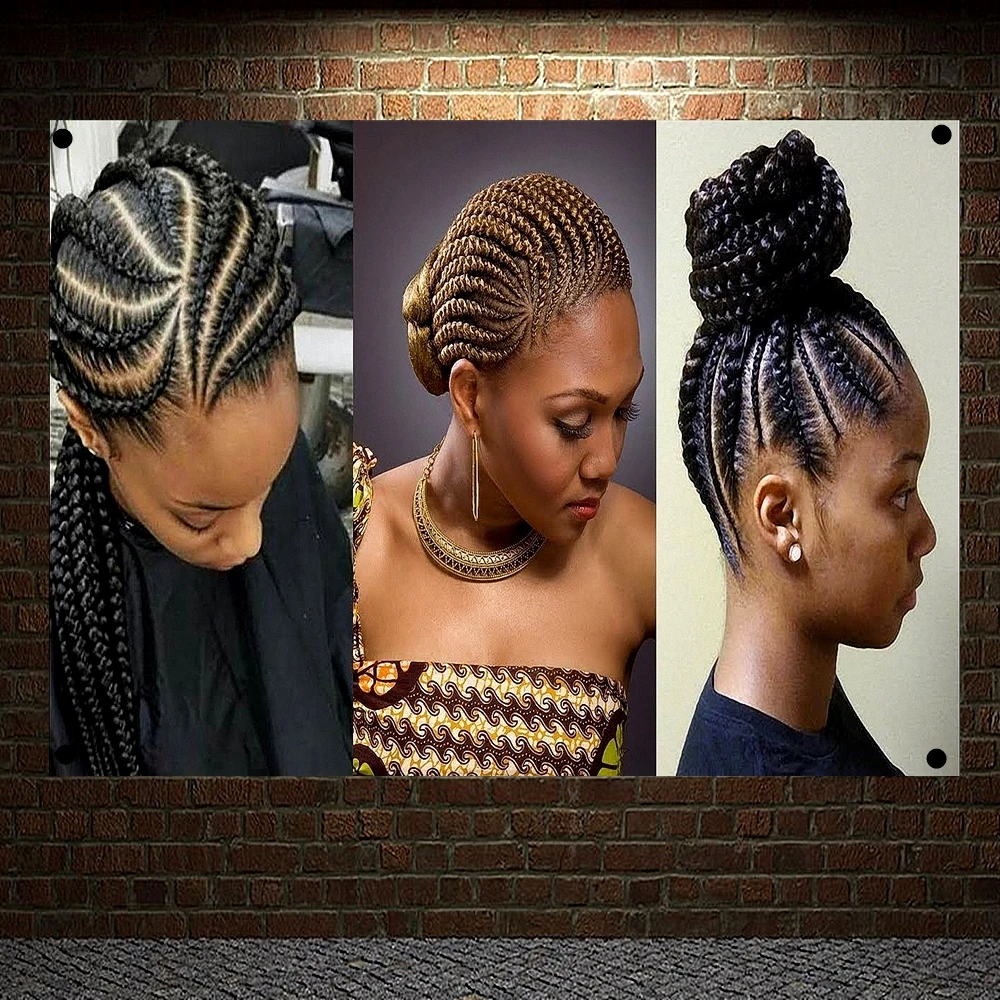 Fashioned Hairstyles For African Woman Posters Wall Sticker Hair Salon  Barber Shop Home Decor Canvas Painting Wall Hanging - Flags - AliExpress