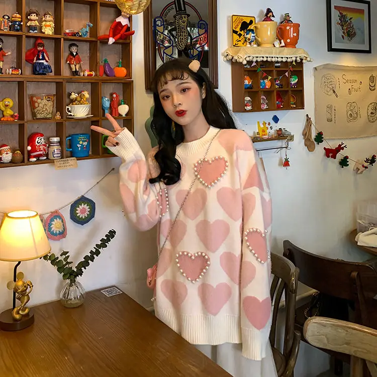 Свитер размера d, женская одежда, розовый, большой размер, Harajuku, зимняя одежда, женские свитера и пуловеры, Kawaii, корейский топ для девочек