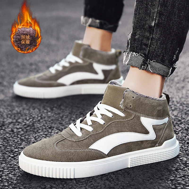 Winter Fashion Leather High Top Sneakers Men Shoes With Fur Plush Warm Casual classic snow boots Comfortable Male Footwear