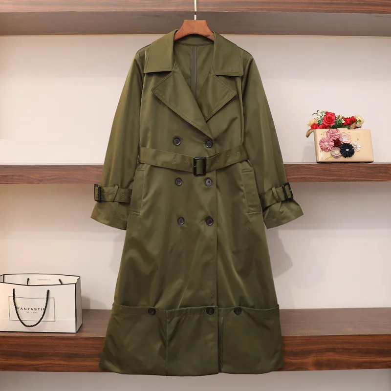 

Autumn and Winter 2019 New Army Green Windbreaker Medium Length Loose Temperament British Style Breasted Coat Jackets