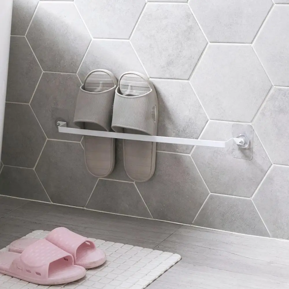 Wall Mounted Iron Shoe Rack and Towel Hanger, Multipurpose Bathroom Slippers Drain Storage Shelf Organizer image 5