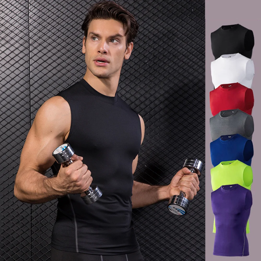 

New Quickly Dry Men Cool Running Shirts Compression Tights Gym Tank Top Fitness Workout Sleeveless Slimming T-Shirts Sports Vest