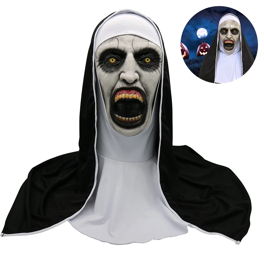 Хэллоуин Nun ужасная Маска Косплей страшные латексные маски с головным шарфом Полный Шлем Хэллоуин вечерние реквизит украшения