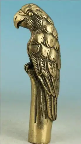 304 bronze Pure Copper Old Qing Ming Brass Chinese Old Brass Handmade Carved Parrot Collect Statue Walking Stick Head
