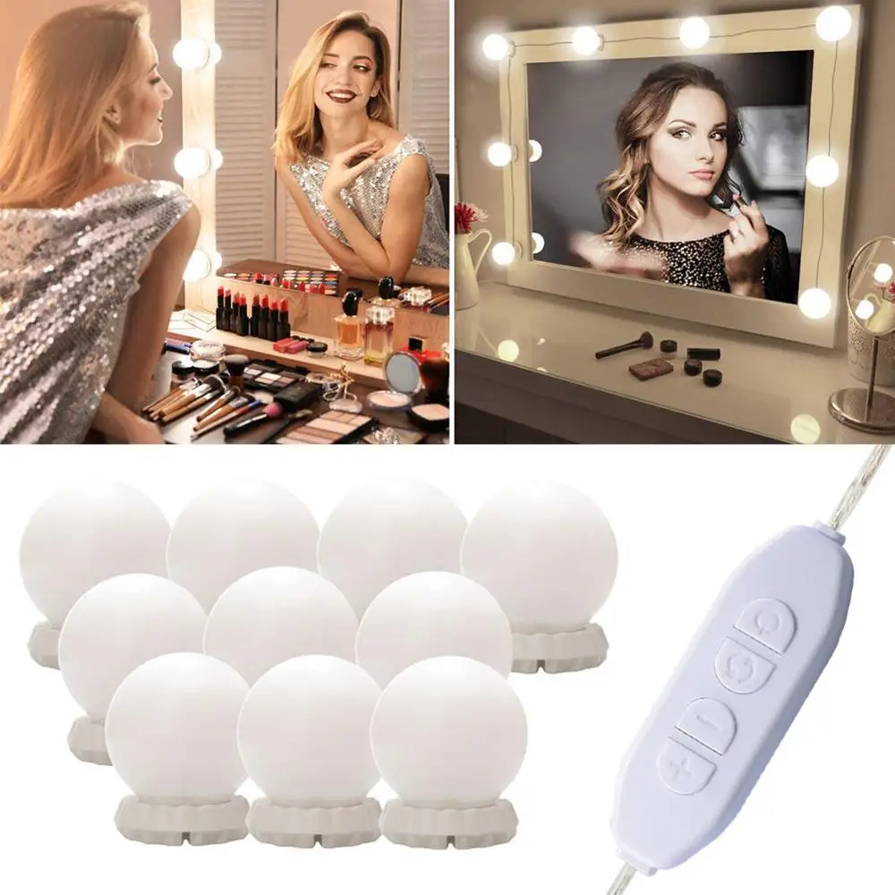 

USB LED 12V Makeup Mirror Light Bulb Hollywood Vanity Lights Stepless Dimmable Wall Lamp 6 10 14Bulbs Kit for Dressing Table