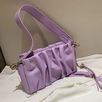 

Summer Cloud Bag Pleated Chain Bag PU Leather Crossbody Bags Elegant Solid Color Shoulder Handbags Female Travel Crossbody Bag