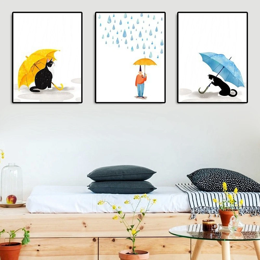 Peinture Decorative Simple Nordique Avec Chat Affiche Decorative Art Mural Pour Familles Chambres D Enfants Et Jardins D Enfants Aliexpress
