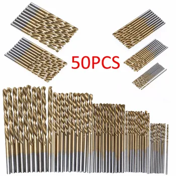 

50PCS Titanium HSS Drill Bits Coated Stainless Steel Coating Twisted Drill Separation Point Drill Tool for Wood Plastic Metal