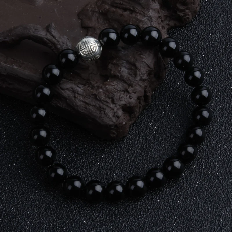 Lan Li натуральный 8 мм черный турмалиновый браслет мужской и женский модный энергетический очаровательный браслет ювелирный подарок