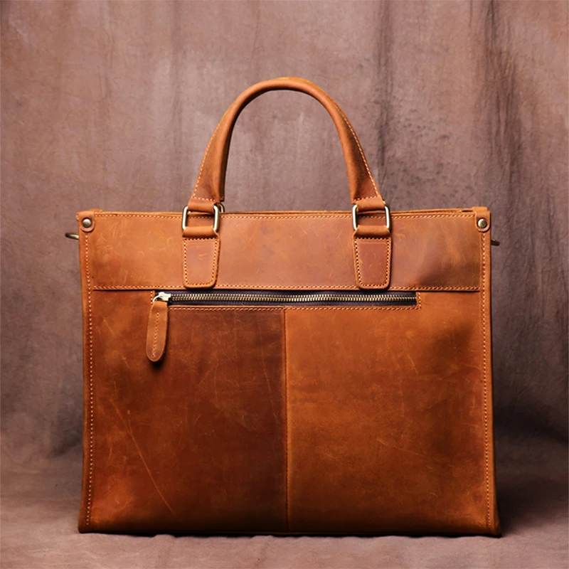 ZRCX Vintage Man Handbag Briefcase Men Shoulder Crazy Horse Genuine Leather Bags Brown Business Fashion 16 Inch Laptop Bag leather briefcase