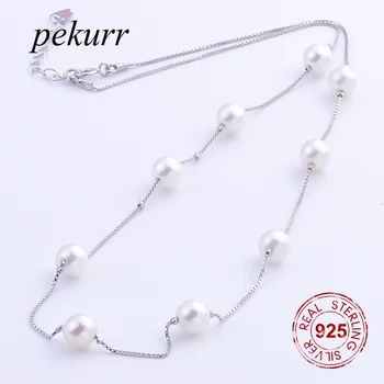 

Pekurr 925 Sterling Silver 6.3mm Round White Pearl Necklace For Women Box Chain Pendant Fine Jewelry