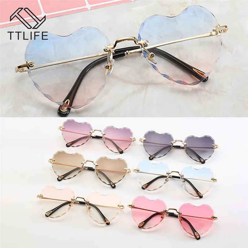 

TTLIFE Cute Heart Rimless Frame Sunglasses Frameless Trimming Glasses Rimless Sun Glasses Boys Girls UV400 Protection Eyewear