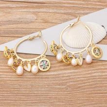 Bohemian Stern Evil Eye Perle Kristall Aussage Ohrringe Großen Kreis Runde Gold Hoop Ohrringe Frauen Elegante Nachtclub Schmuck