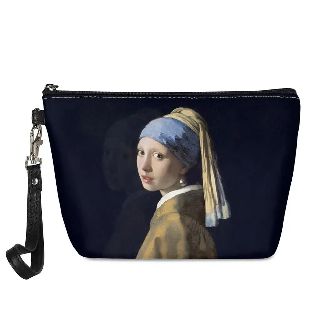 

NOISYDESIGNS Classical Oil Painting Girl With Pearl Earrings Pattern Large Capacity Cosmetic Case Multifunction Ladies Handbags