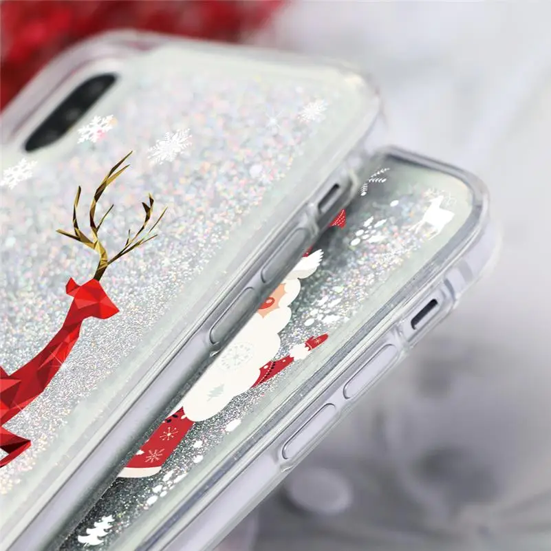 Жидкий Блестящий противоударный чехол для iPhone 7, 8, 6, 6S Plus, 11 Pro, X, XR, XS Max, ТПУ, Рождественская накладка олень, чехол для iPhone 7