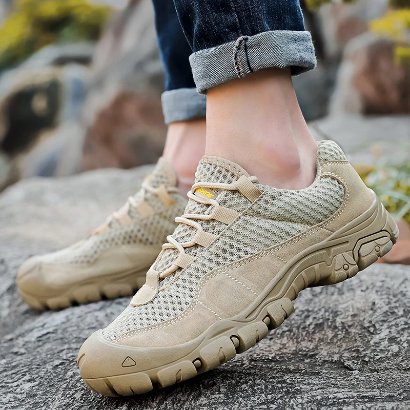 Hiking Shoes Combat Boots Outdoor Men Hiking Shoes Mesh Breathable Tactical Combat Army Boots Desert Training Sneakers Anti-Slip Trekking Shoes