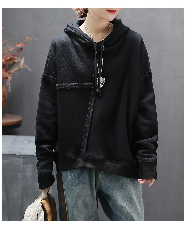 Free shipping Autumn Winter New Loose Asymmetrical Hat Guards Autumn Winter Leisure Furring and Thickening Women's Wear pullover - Цвет: Черный