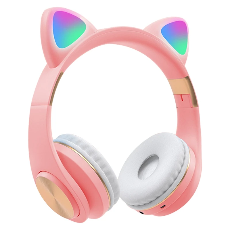 Bluetooth Headphones Cat Ear LED Light Up Wireless Foldable Headphones over Ear for Smartphones Laptop PC TV