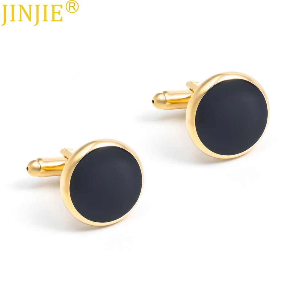 

Factory Direct Sales Men's Business Metal Enamel Cufflinks Custom Style Metal Black Gold Cufflinks Wholesale Men's Gift Jewelry