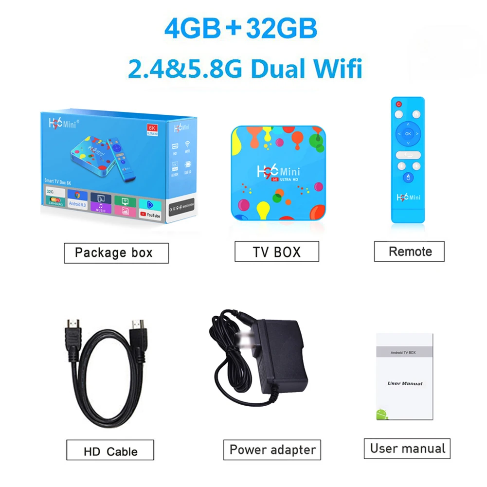 H96 Мини ТВ приставка Android 9,0 Allwinner H6 Четырехъядерный 4 ГБ 128 Гб Поддержка 6K H.265 H96mini Смарт ТВ приставка HD Netflix Youtube - Цвет: 4G 32G