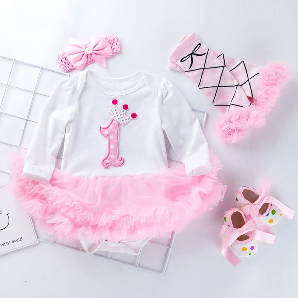 2Tutu Year Birthday Dress Newborn Romper Kids Baby Girl 4Pcs Clothing sets baby clothes Roupas De Bebes