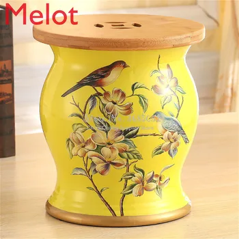 

European Drum Ceramic Stool with wooden lid Ottomans Makeup Stools European Painted Shoe Bench Chinese Zither Stools 30*46cm
